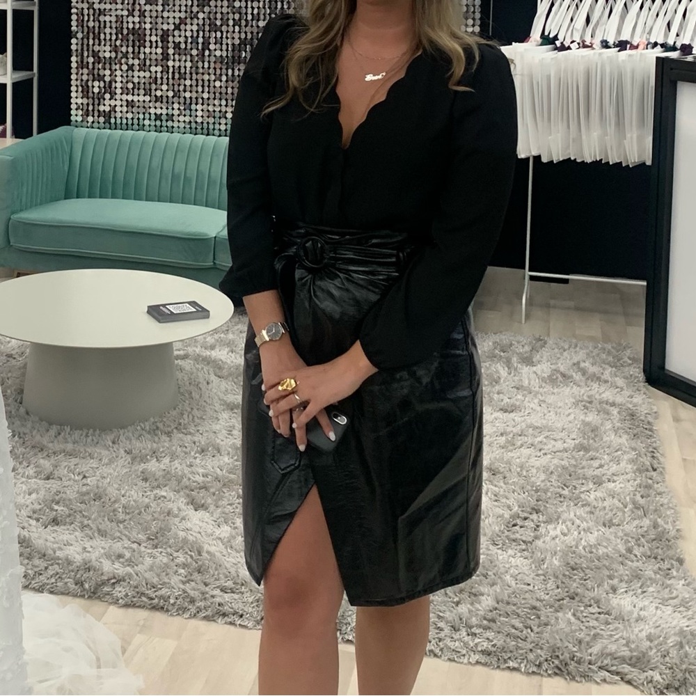 Na-kd vegan leather wrap skirt